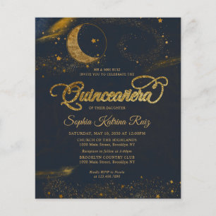 Budget Celestial Midnight Blue Stars Quinceanera