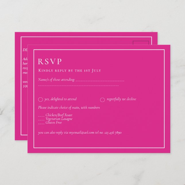 BUDGET CERISE PINK Moderne Core Wedding Postkarte (Vorne/Hinten)