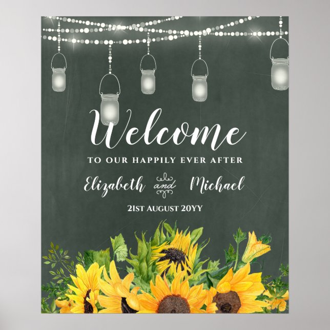 Budget CHALKBOARD Hochzeit Begrüßung Sonnenblumen Poster