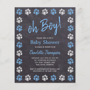 Budget Chalkboard Paw Prints Blue Boy Baby Dusche