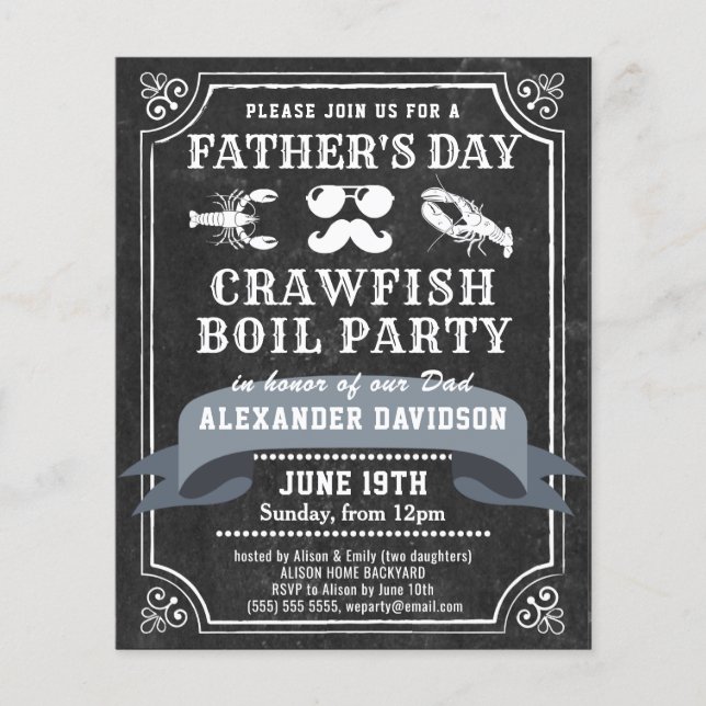 BUDGET Chalkboard Vater's Day Crawfish Einladung (Vorderseite)