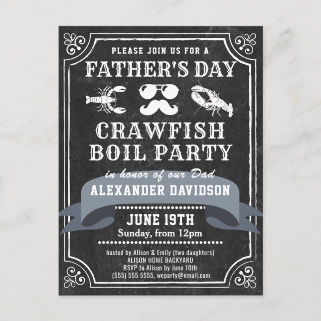 BUDGET Chalkboard Vater's Day Crawfish Einladung Postkarte (Vorderseite)