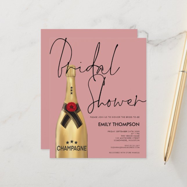 Budget Champagne Flasche Dusty Rose Brautparty (Vorderseite/Rückseite Beispiel)