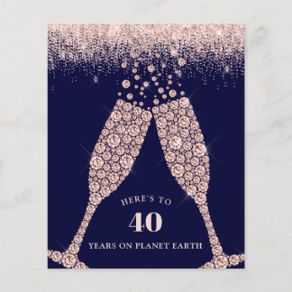 Budget Champagne Glitzer 40. Geburtstag Einladung