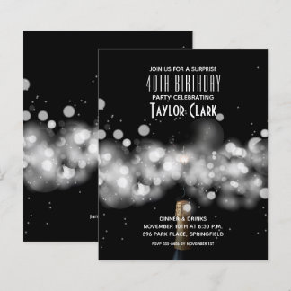 Budget Champagne Sparkle 40. Geburtstag Einladunge