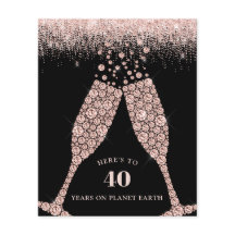 Budget Champagne Toast Black 40. Geburtstag Einlad
