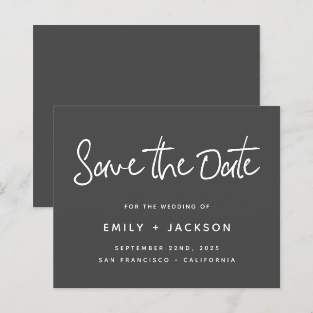 Budget Charcoal Script Modern Einfach Save the Dat (Vorne/Hinten)