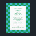 Budget Checkerboard Blue Green Birthday Einladung<br><div class="desc">Niedlicher Spaß Moderne Checkerboard Geometric Geburtstagsparty Einladung in Blau und Grün</div>