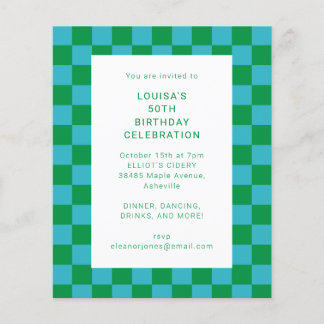Budget Checkerboard Blue Green Birthday Einladung