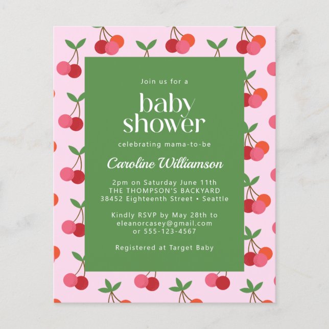 Budget Cherry Fruit Pink Green Niedlich Baby Dusch (Vorderseite)