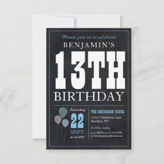 Budget Chic 13. Geburtstag Chalkboard Blue Balloon Mitteilungskarte