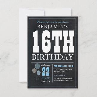 Budget Chic 16. Geburtstag Chalkboard Blue Balloon Mitteilungskarte