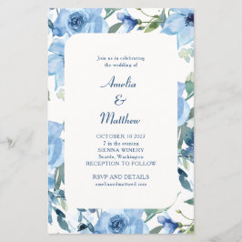 Budget Chic Blue Watercolor Blumen Hochzeit einlad