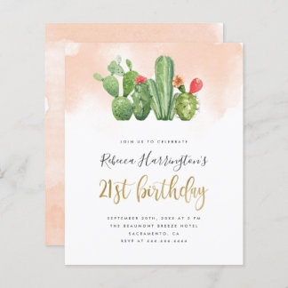 Budget Chic Blush Wasserfarbe Kaktus 21. Geburtsta