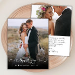 Budget Chic Calligraphy 2 Foto Wedding Vielen Dank<br><div class="desc">Budget Modern Boho Chic Hand Lettered Script 2 Foto Wedding Danke Ihnen personalisiert günstige Low Budget DIN Karte. Stilvolle Hochzeitsvorlage mit einem vollen vertikalen Foto auf der Vorderseite mit Overlay-Text "Danke" in einem Wirblen handgeschriebenen Typografie- oder Kalligraphie-Script-Schriftart mit dem Swashes-Overlay in Weiß auf dem Bild. Kleines niedliches Herzmotiv der Liebe...</div>