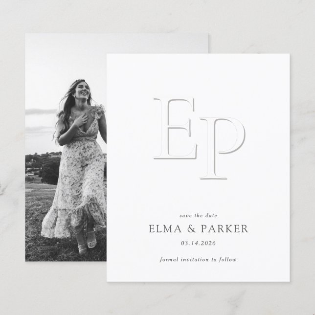 BUDGET Chic Embossed Look Wedding Save the date (Vorne/Hinten)