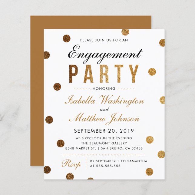 Budget Chic Gold Glitzer Confetti Engagement Party (Vorne/Hinten)