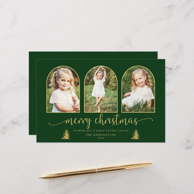BUDGET Chic Gold Tree Arch 3 Foto Weihnachtskarte (Vorderseite/Rückseite Beispiel)