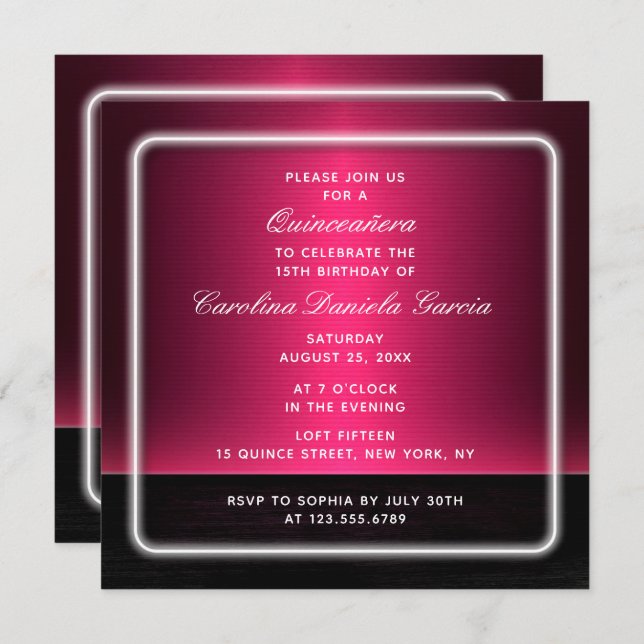 Budget Chic Moderne Lila Girly Glam Quinceañera Einladung (Vorne/Hinten)