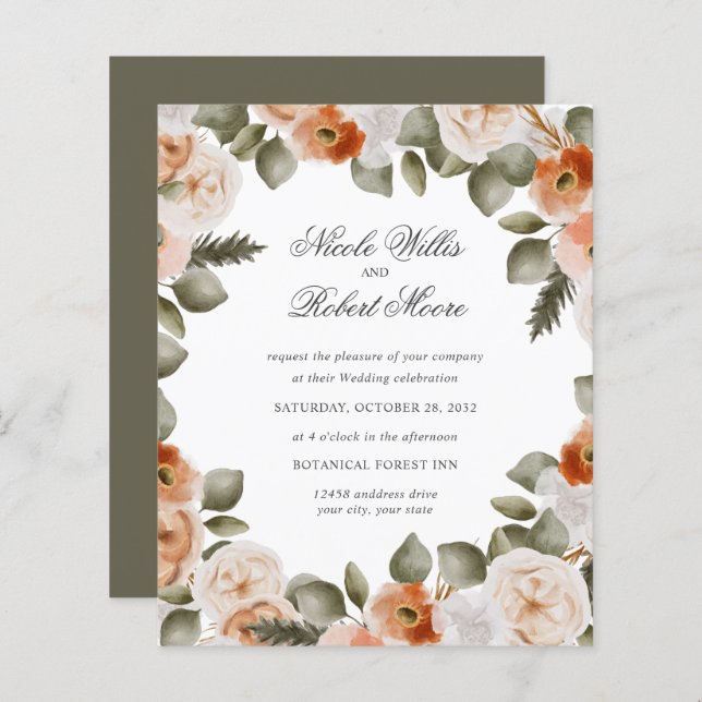 Budget Chic Orange Ivory MOSS grüne Blumenhochzeit (Vorne/Hinten)