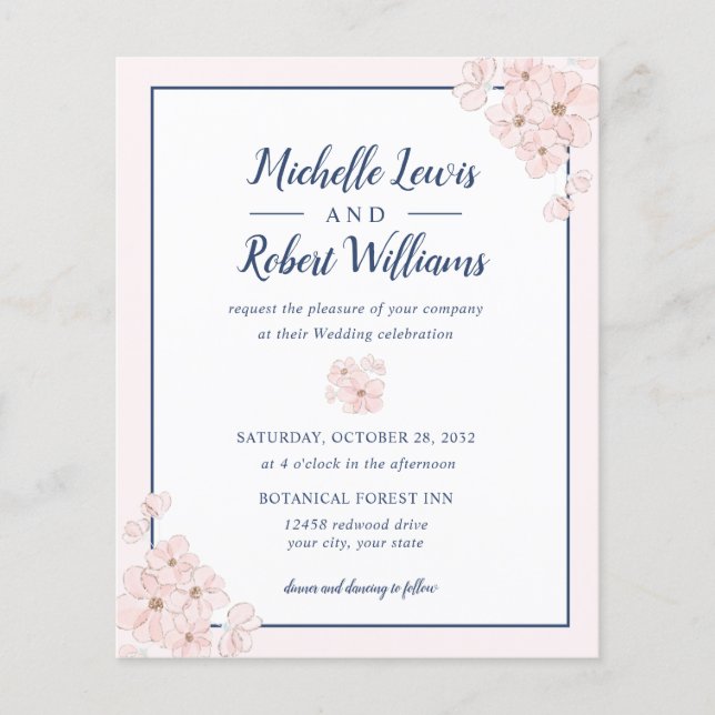 BUDGET Chic Pink Glitzer Navy Blue Floral Hochzeit (Vorderseite)