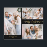 Budget Chic Script 5 Foto Collage Weihnachtskarten<br><div class="desc">Budget, Minimalistisch, Elegante Kalligrafie Schwarz und Gold Script 5 Foto Collage "Merry Christmas" Script Thin Card. Diese festliche, einfache, skurrile 5 (5) Foto Urlaubskarte Vorlage (vor 4 Foto und hinten 1 Foto) verfügt über eine hübsche Gitter Foto Collage und sagt "Frohe Weihnachten"! Der "Frohe Weihnachten" Grußtext, geschrieben in einer schönen...</div>