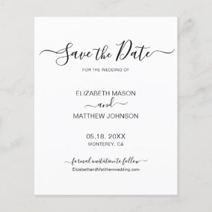 Budget Chic Script Schwarz und Weiß Save the Date Flyer