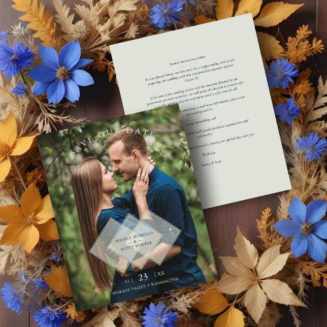 Budget Chic Transparency Effect Romantic Photo (Inexpensive Chic Transparency Effect Romantic Couple Photo Save the Date with Envelope.)