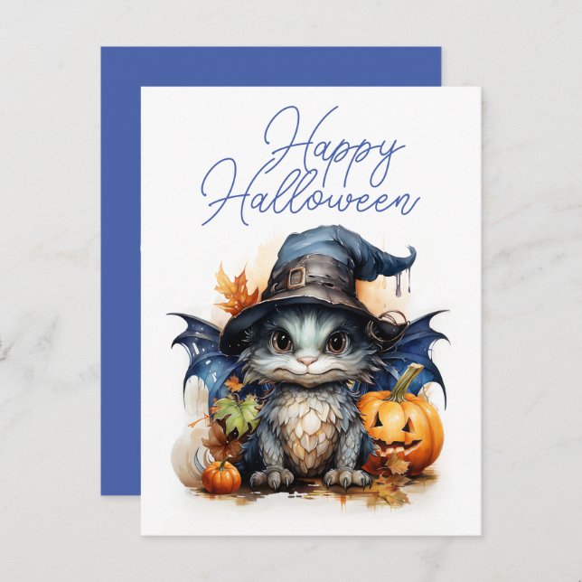 Budget Children's Watercolor Baby Dragon Halloween Postkarte (Vorne/Hinten)