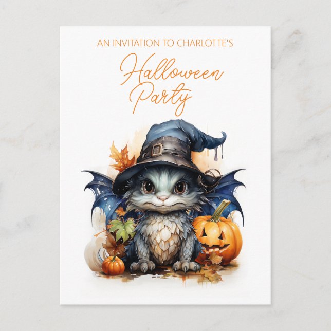 Budget Children's Watercolor Baby Dragon Halloween Postkarte (Vorderseite)