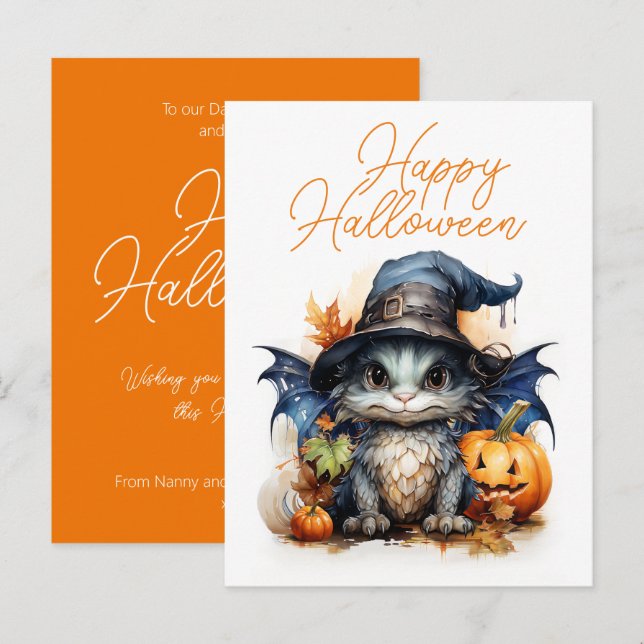 Budget Children's Watercolor Baby Dragon Halloween Postkarte (Vorne/Hinten)