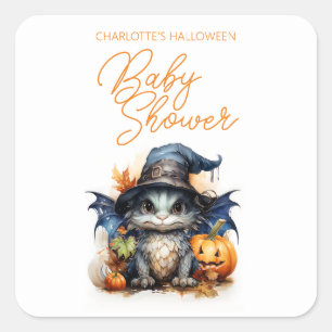 Budget Children's Watercolor Baby Dragon Halloween Quadratischer Aufkleber