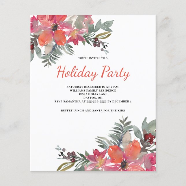 Budget Christmal Floral Einladung Flyer (Vorne)