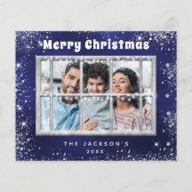 Budget Christmas Blue silber Foto Fensterkarte
