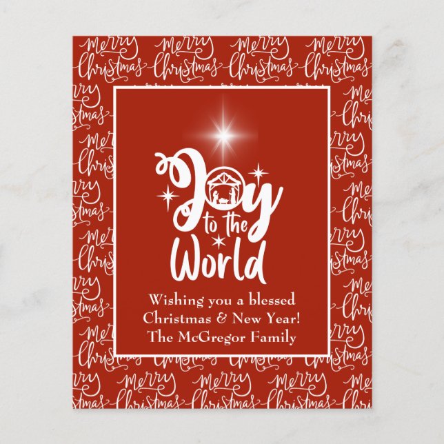 Budget Christmas Card Krippe Joy Red Flyer (Vorne)