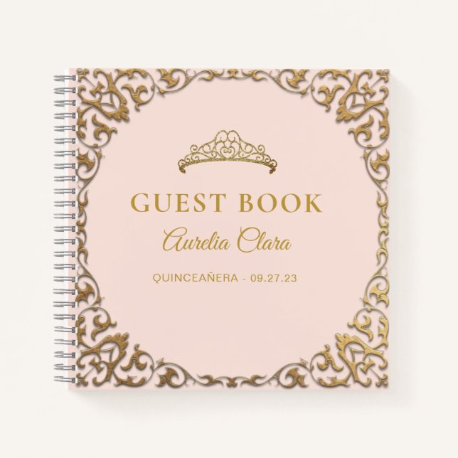 Budget Classic Gold Blush Quinceañera Guest Book Notizbuch (Vorderseite)