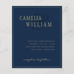BUDGET Classic Navy Blue Gold Hochzeit Einladung