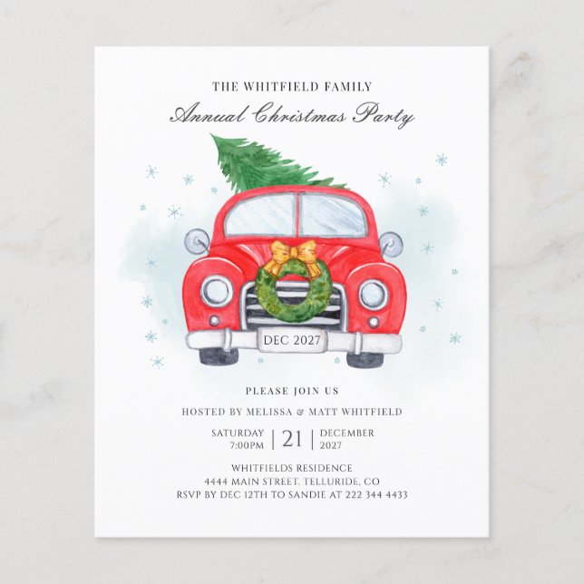 Budget Classic Red Car Familie Einladung Weihnacht Flyer (Vorne)