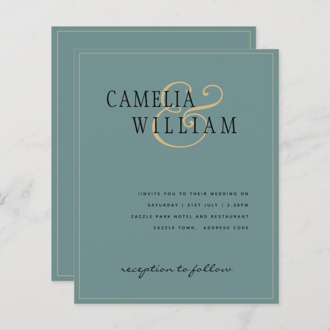 BUDGET Classic Sage Green Gold Hochzeit Einladung (Vorne/Hinten)