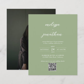 BUDGET Classic Sage Green Photo QR Code Wedding