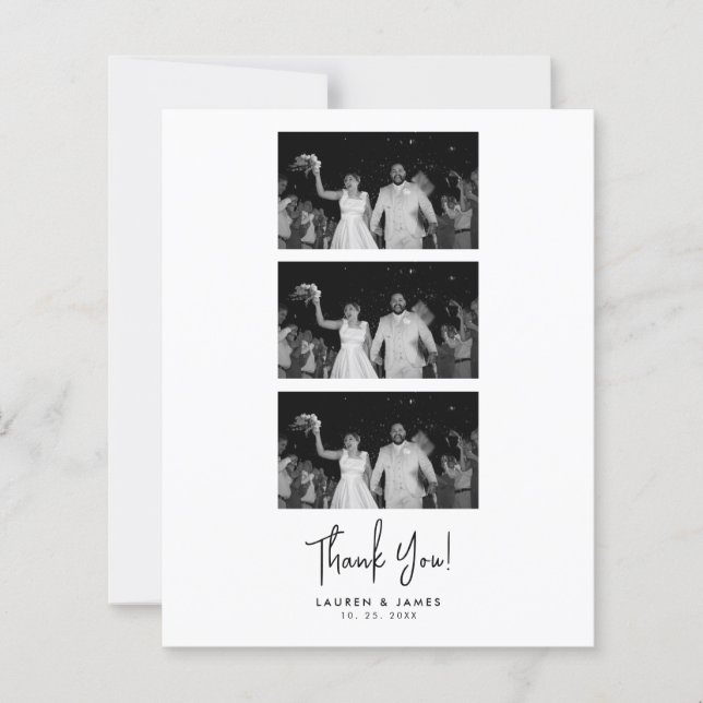 Budget Classic Wedding Photo Strip Thank You Card (Vorderseite)