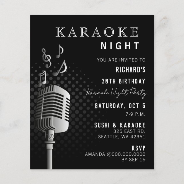 Budget Classy Black Karaoke Night Party Einladung (Vorderseite)