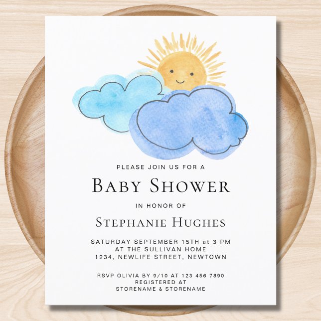 Budget Clouds Boy's Baby Shower Einladung (Von Creator hochgeladen)