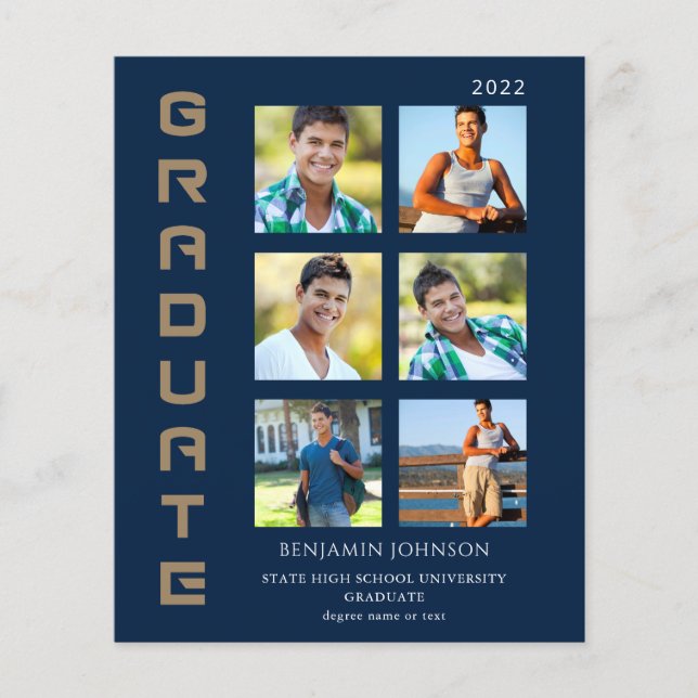 Budget Colors Gold & Navy Graduate Multi-Foto Flyer (Vorne)