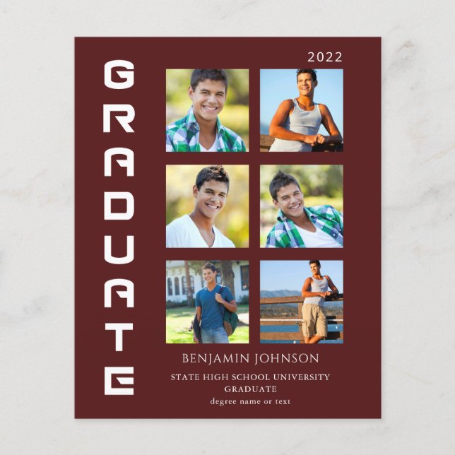 Budget Colors White & Maroon Graduate Multi Foto Flyer (Vorne)