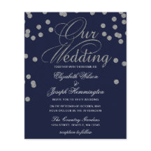 Budget Confetti Navy Silver Wedding Einladung