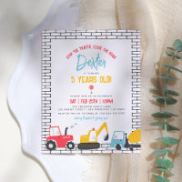 Budget Construction Vehicles Boy Birthday Postcard
