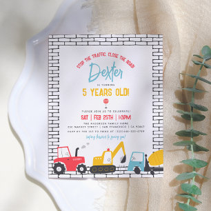 Budget Construction Vehicles Boy Birthday Postcard Einladungspostkarte