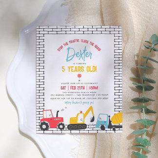 Budget Construction Vehicles Boy Birthday Postcard Einladungspostkarte