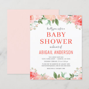 Budget Coral Floral Baby Dusche Einladung